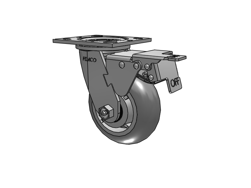 E-line Swivel 5"x2" Rubber Donut USA-Made TPR Wheel 4"x4.5" Plate Caster w/ Total Lock; Part# ET5X2TPD - Pemco