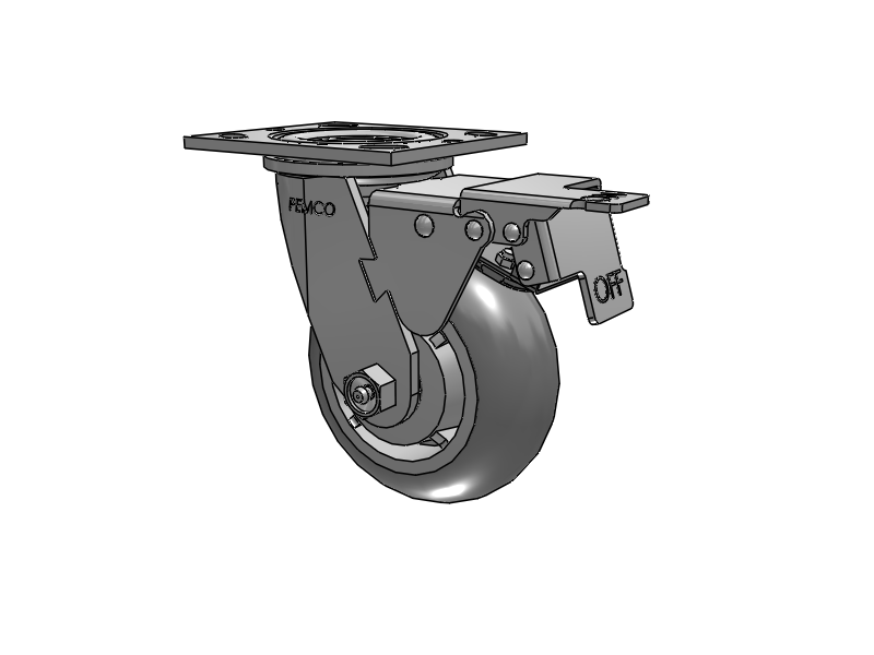 E-line Swivel 5"x2" Rubber Donut USA-Made TPR Wheel 4"x4.5" Plate Caster w/Total Lock; Part# ET5X2TPDB - Pemco