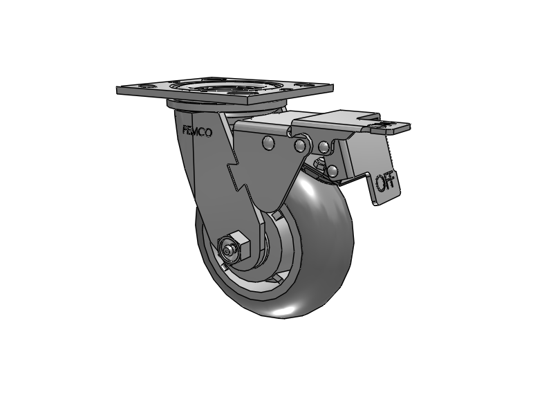 E-line Swivel 5"x2" Rubber Donut USA-Made TPR Wheel 4"x4.5" Plate Caster w/ Total Lock; Part# ET5X2TPDD - Pemco