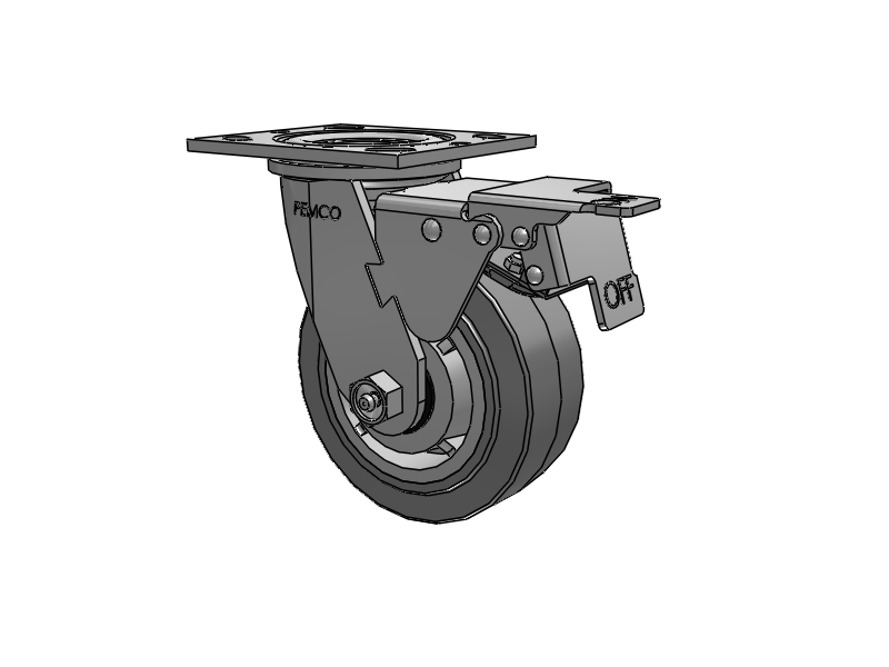 E-line Swivel 5"x2" Rubber USA-Made TPR Wheel 4"x4.5" Plate Caster w/ Total Lock; Part# ET5X2TPR - Pemco