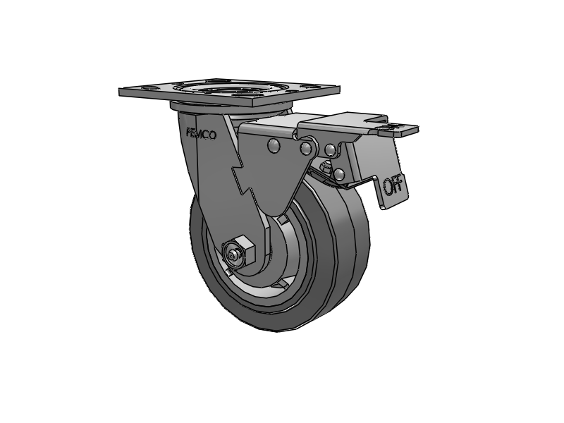 E-line Swivel 5"x2" Rubber USA-Made TPR Wheel 4"x4.5" Plate Caster w/Total Lock; Part# ET5X2TPRB - Pemco