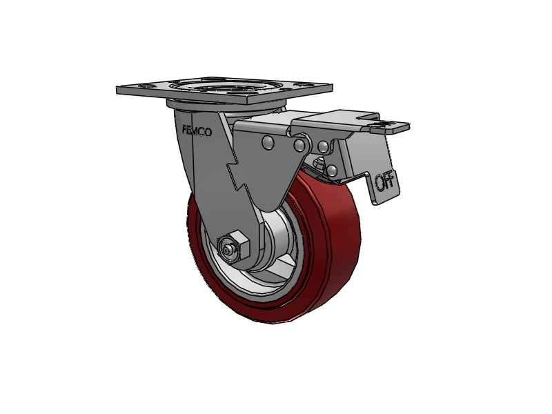 E-line Swivel 5"x2" Polyurethane (TPU) USA-Made Wheel 4"x4.5" Plate Caster w/ Total Lock; Part# ET5X2TUMD - Pemco