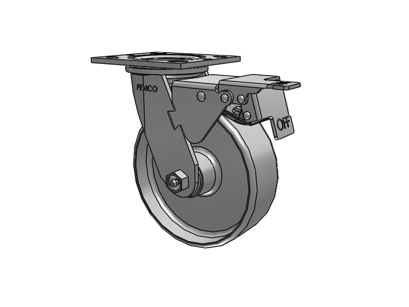 E-line Swivel 6"x2" Cast Iron Wheel 4"x4.5" Plate Caster w/ Total Lock; Part# ET6X2CIR - Pemco