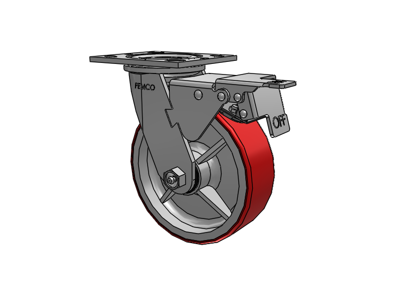 E-line Swivel 6"x2" Polyurethane-on-Iron Wheel 4"x4.5" Plate Caster w/ Total Lock; Part# ET6X2MOP - Pemco