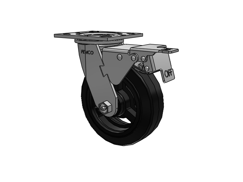 E-line Swivel 6"x2" Rubber-on-Iron Wheel 4"x4.5" Plate Caster With Total Lock; Part# ET6X2MOR - Pemco