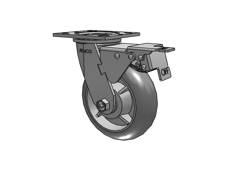 E-line Swivel 6"x2" Rubber Donut USA-Made TPR Wheel 4"x4.5" Plate Caster With Total Lock; Part# ET6X2TPDD - Pemco