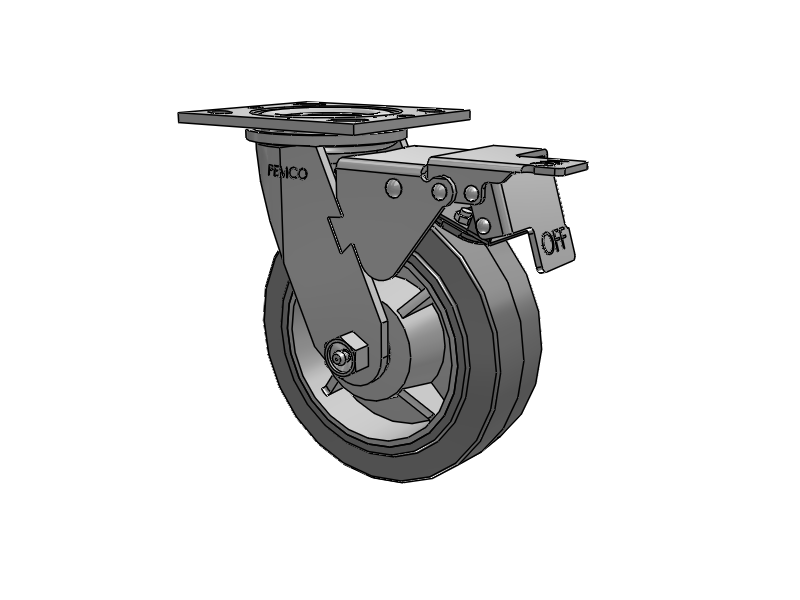 E-line Swivel 6"x2" Rubber USA-Made TPR Wheel 4"x4.5" Plate Caster With Total Lock; Part# ET6X2TPRB - Pemco