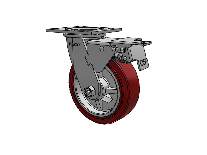 E-line Swivel 6"x2" Polyurethane (TPU) USA-Made Wheel 4"x4.5" Plate Caster With Total Lock; Part# ET6X2TUMB - Pemco