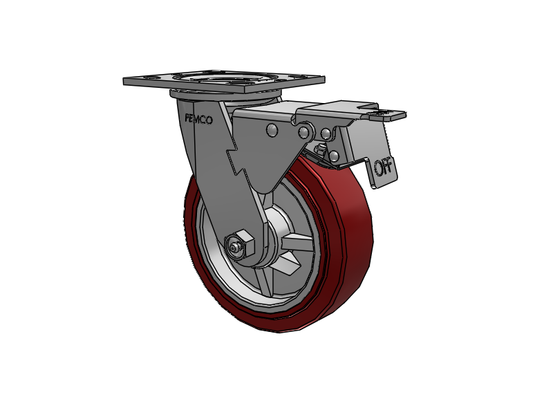 E-line Swivel 6"x2" Polyurethane (TPU) USA-Made Wheel 4"x4.5" Plate Caster w/ Total Lock; Part# ET6X2TUMD - Pemco