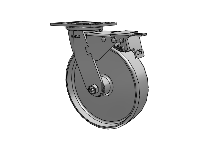 E-line Swivel 8"x2" Cast Iron Wheel 4"x4.5" Plate Caster w/ Total Lock; Part# ET8X2CIR - Pemco