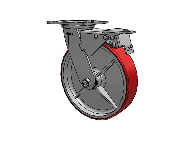 E-line Swivel 8"x2" Polyurethane-on-Iron Wheel 4"x4.5" Plate Caster With Total Lock; Part# ET8X2MOP - Pemco