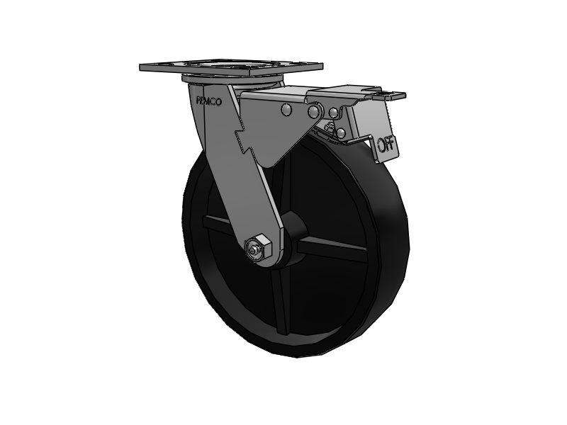 E-line Swivel 8"x2" Polypropylene USA-Made Wheel 4"x4.5" Plate Caster With Total Lock; Part# ET8X2POD - Pemco