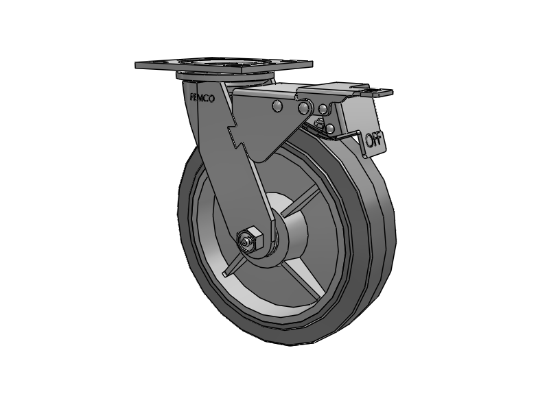E-line Swivel 8"x2" Rubber USA-Made TPR Wheel 4"x4.5" Plate Caster With Total Lock; Part# ET8X2TPRD - Pemco