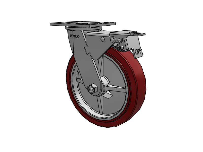 E-line Swivel 8"x2" Polyurethane (TPU) USA-Made Wheel 4"x4.5" Plate Caster With Total Lock; Part# ET8X2TUMB - Pemco