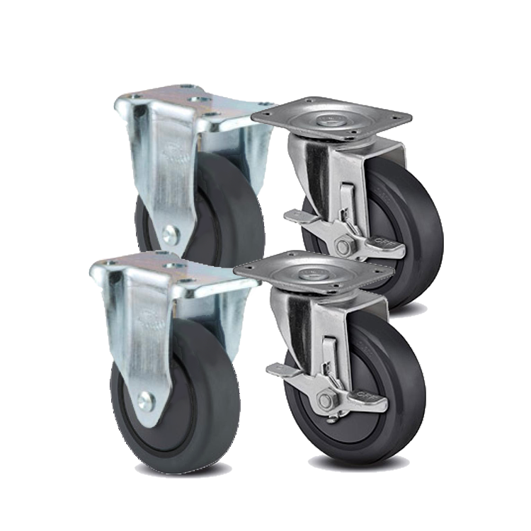 4" Commercial Grade Light Duty Tool Box Caster Kit - 2 Swivel Casters w/Brake, 2 Rigid Casters