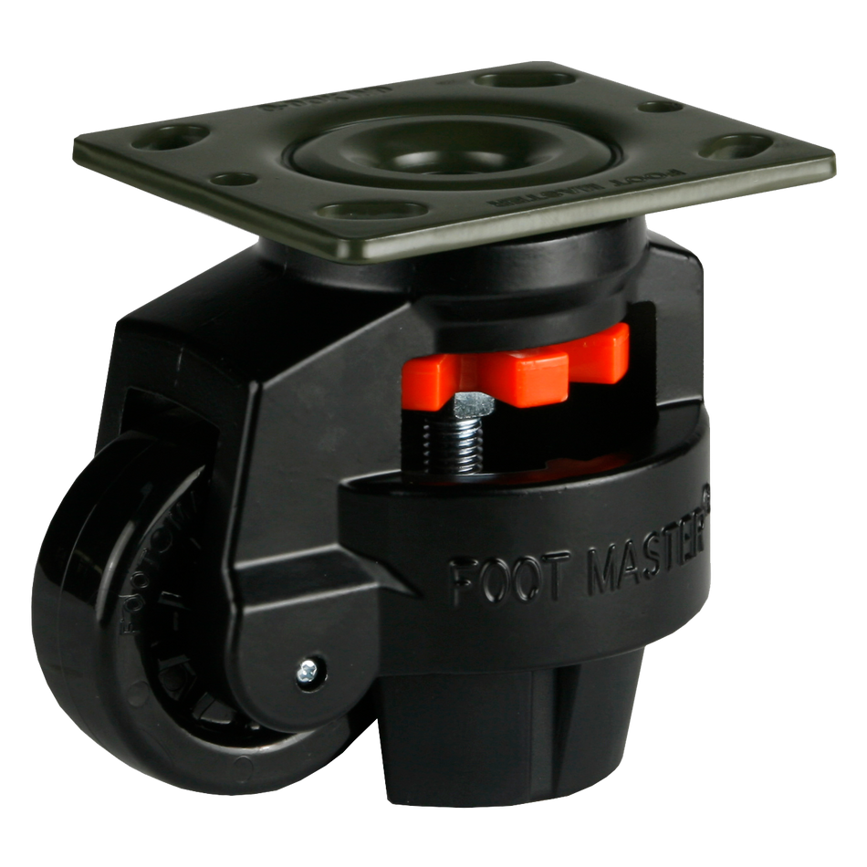 Footmaster GD Series Leveling Caster 75 x 30mm Wheel - GD-100F-BLK-PUS - Foot Master