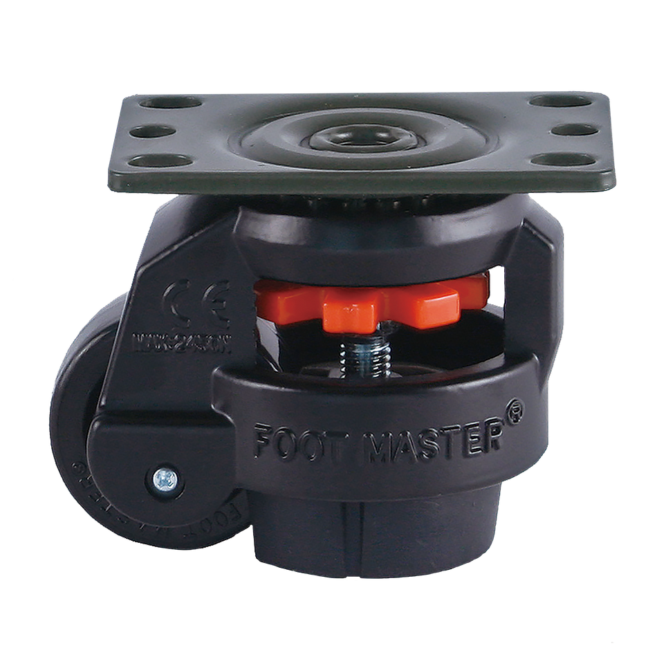 Footmaster GD Series Leveling Caster 64 x 95mm Wheel - GD-60F-BLK-PUS - Foot Master