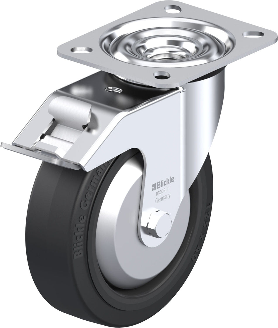 125mm x 37mm Blickle Rubber Caster stop-fix - LE-POEV 125XR-FI-FA - Blickle