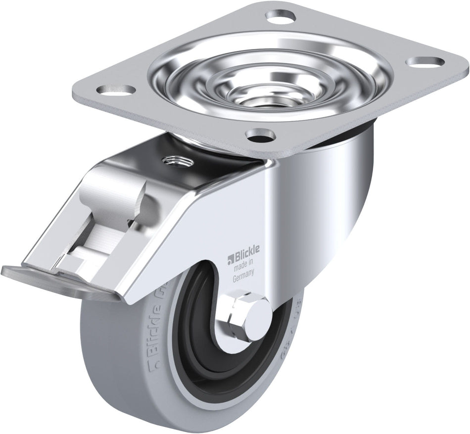 80mm x 32mm Blickle Rubber Caster stop-fix - LE-POEV 80KF-FI-SG - Blickle