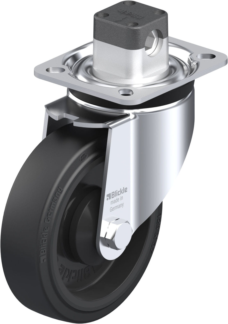 125mm x 37mm Blickle Rubber Caster central-stop - LK-POEV 125KA-1-CS11 - Blickle