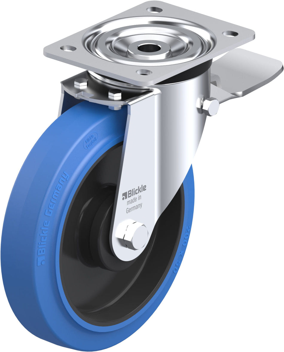 200mm x 50mm Blickle Rubber Caster stop-top - L-POEV 200KA-ST-SB - Blickle