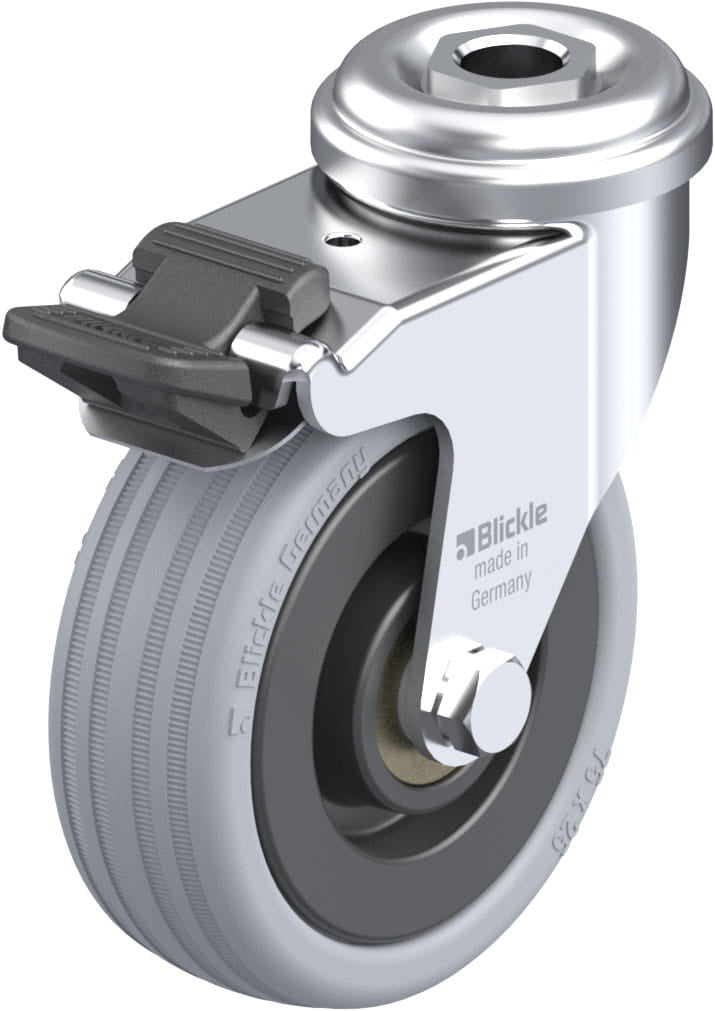75mm x 25mm Blickle Rubber Caster stop-fix - LRA-VPA 75K-FI - Blickle