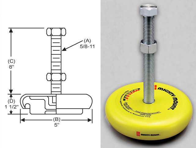 Anti-Vibration 5" Base Leveling Mount with 5/8"-11x8" Threaded Stud - MM120118 - S&W Leveling Mounts