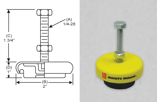 Anti-Vibration 2" Base Leveling Mount with 1/4"-28x1.75" Threaded Stud -MM5028A - S&W Leveling Mounts