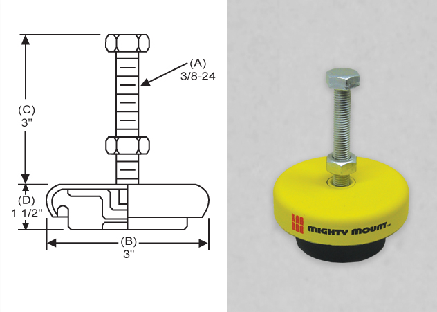 Anti-Vibration 3" Base Leveling Mount with 3/8"-24x3" Threaded Stud - MM80243 - S&W Leveling Mounts
