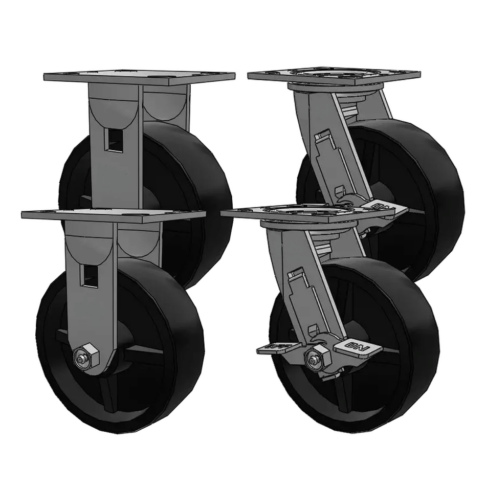 5" Economy Tool Box Caster Kit- 2 Swivel Casters w/Brake, 2 Rigid Casters & Hardware - Pemco