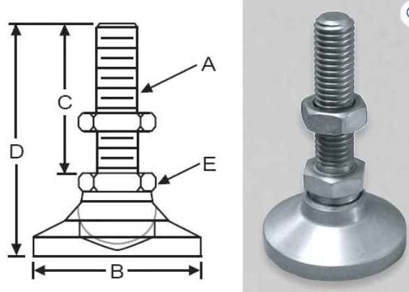 1/2"-13 x 2" Threaded Stainless Steel 1.875" Base Swivel Leveling Mount - SSW-2