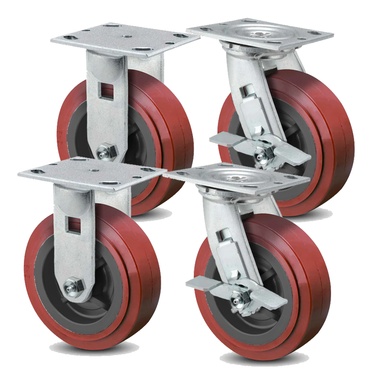 5" Commercial Grade Tool Box Caster Kit - 2 Swivel Casters w/Brake, 2 Rigid Casters & Hardware - Pemco
