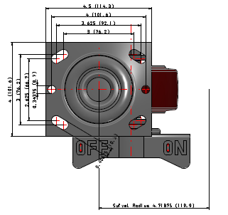E-line Swivel 4"x2" Polyurethane (TPU) USA-Made Wheel 4"x4.5" Plate Caster With 5-Inch Cam Brake; Part# ES4X2TUMCAMS